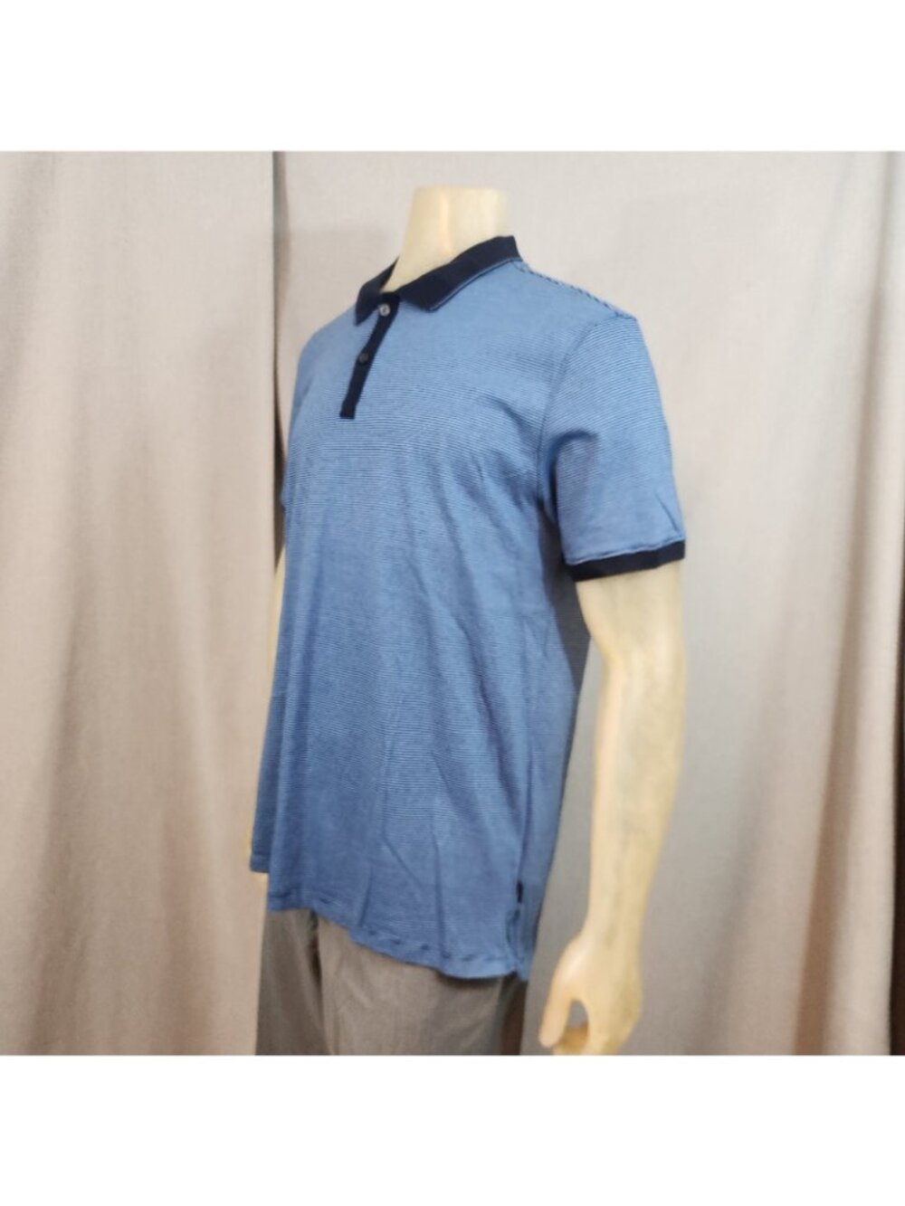 Calvin Klein Blue Striped Slim Fit Short Slv Collar Cotton Polo Shirt XL XLARGE - Picture 5 of 6